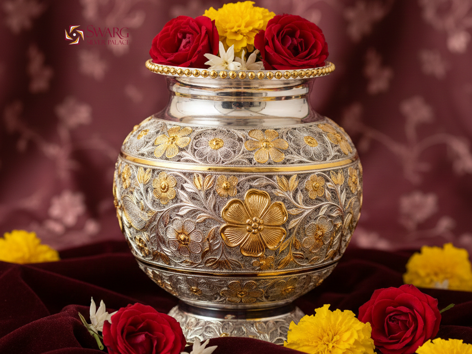 Pure Silver Kalash with Gold Plating: A Timeless Symbol of Purity and Prosperity | SWARG SILVER PALACE