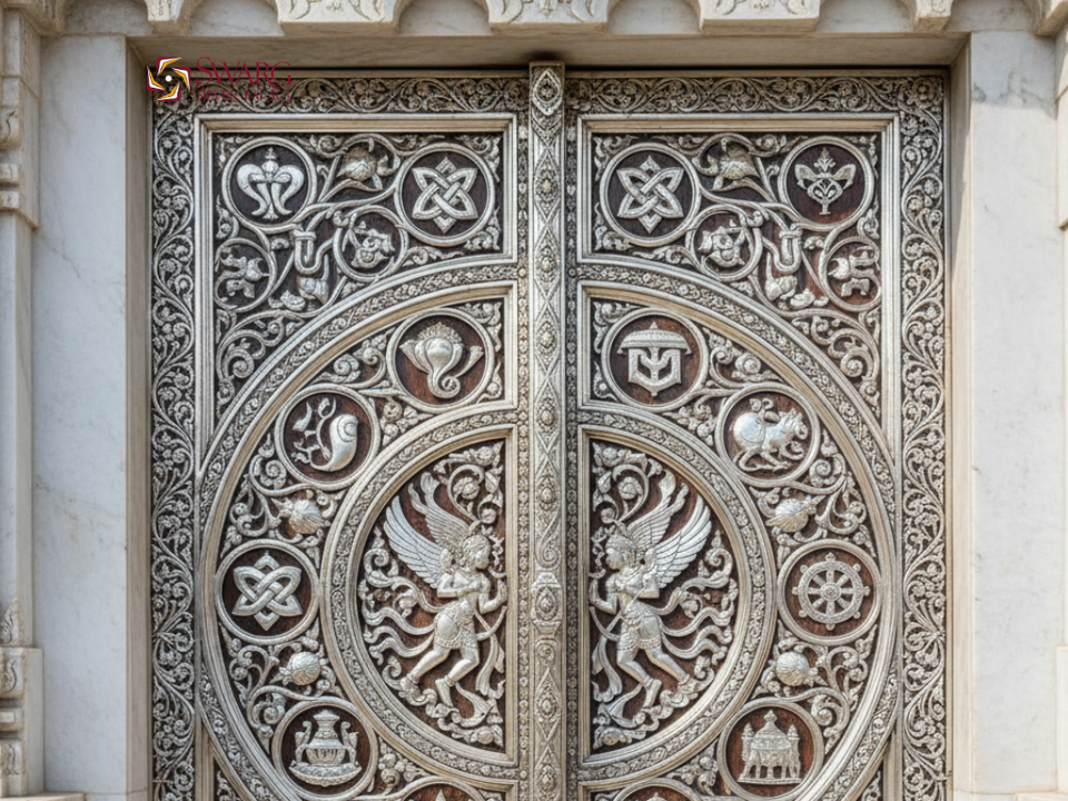 Premium Temple Doors for Home & Temple – Silver, German Silver, Wooden, Sheesham & Brass ; Custom Designs by Swarg Silver Palace